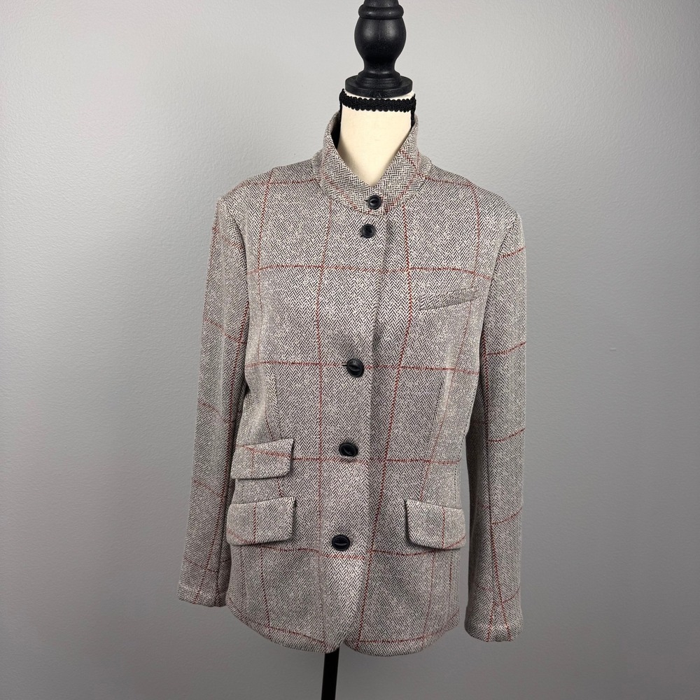 Rag & Bone Blazer Women Size 12 Gray Red Herringbone Windowpane Knit Jacket - Picture 2 of 13
